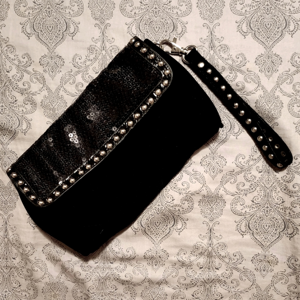 Black Sequins and Velvet Evening Purse / Clutch
